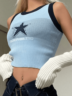 Knitted Star Cropped Tank Top