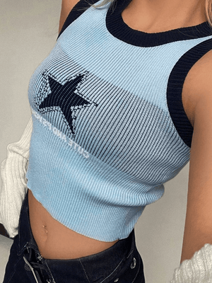 Knitted Star Cropped Tank Top