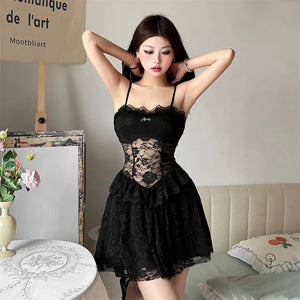Lace Sheer Mini Dress view 4 | MAUVSTUDIO®