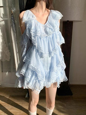 Layered Ruffled Mini Dress view 4 | MAUVSTUDIO®