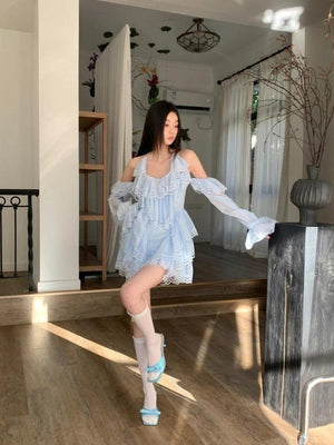 Layered Ruffled Mini Dress view 6 | MAUVSTUDIO®