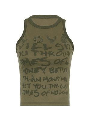 Letter Print Racer Back Tank Top