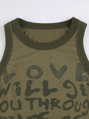 Letter Print Racer Back Tank Top