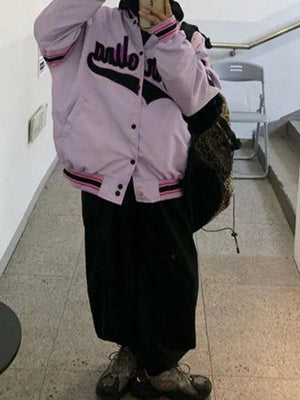 Letter Print Splice Varsity Jacket