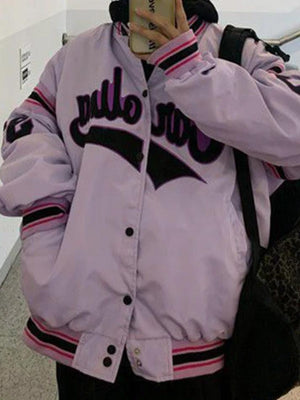 Letter Print Splice Varsity Jacket