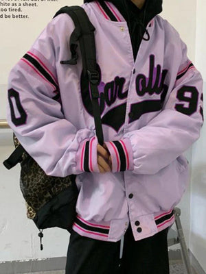 Letter Print Splice Varsity Jacket