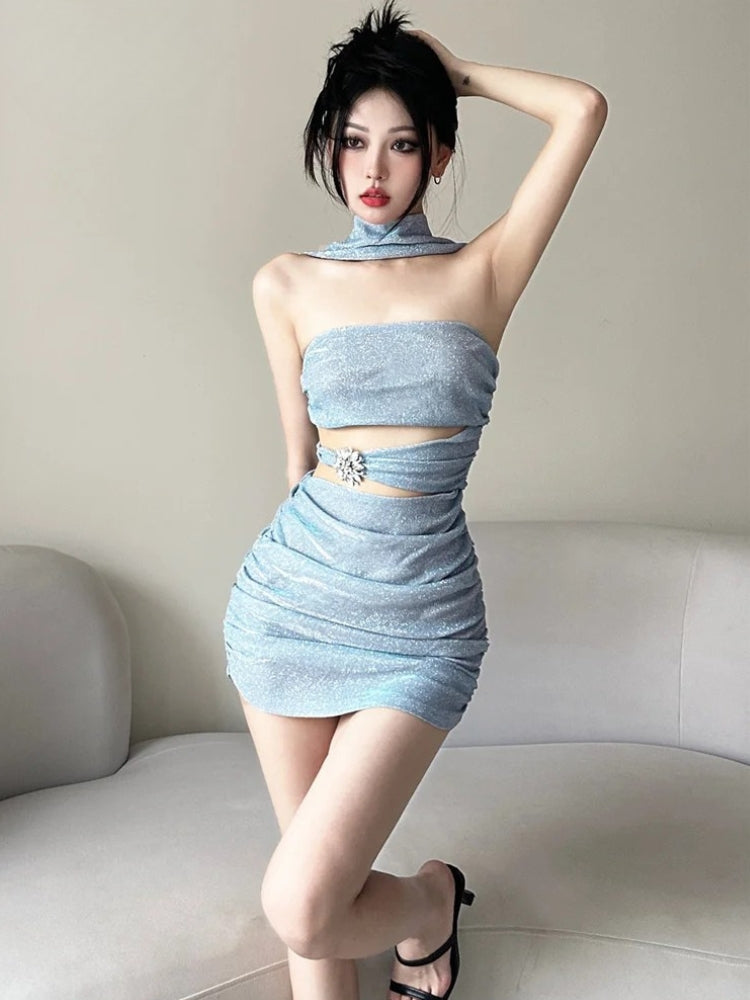 Mermaidcore Glitter Mini Dress view 8 | MAUVSTUDIO®