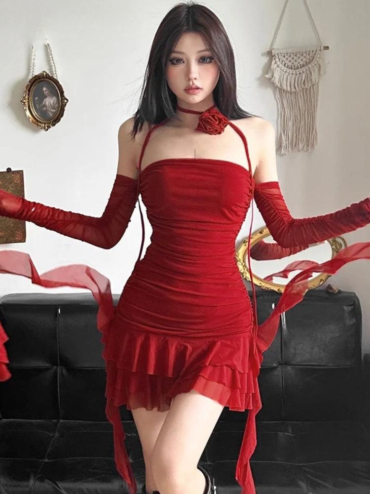 Mesh Ruffled Strapless Mini Dress view 9 | MAUVSTUDIO®