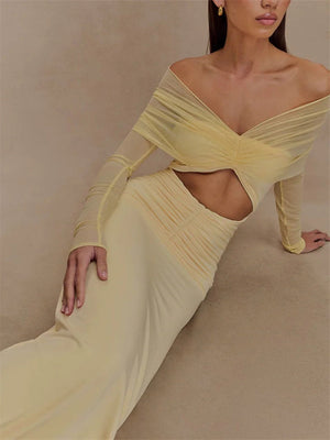 Off Shoulder Cut Out Maxi Dress view 2 | MAUVSTUDIO®