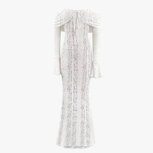 Off-Shoulder Lace Maxi Dress view 3 | MAUVSTUDIO®