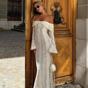 Off-Shoulder Lace Maxi Dress view 12 | MAUVSTUDIO®