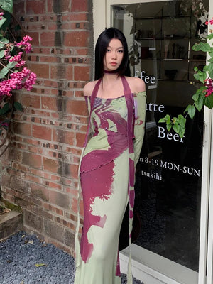 Off Shoulder Mesh Maxi Dress view 3 | MAUVSTUDIO®