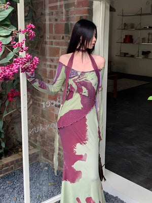 Off Shoulder Mesh Maxi Dress view 4 | MAUVSTUDIO®