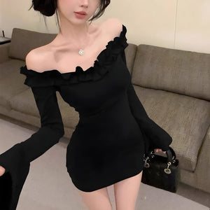 Off Shoulder Ruffle Mini Dress view 3 | MAUVSTUDIO®