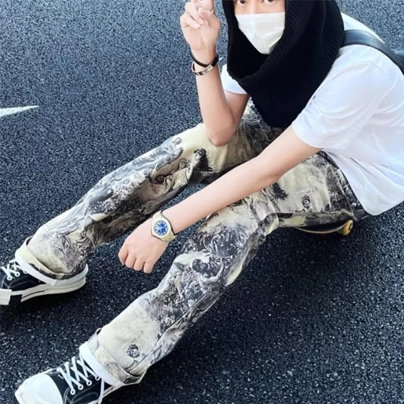 Oil Painting Style Graphic Baggy Jeans