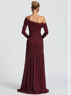 One Shoulder High Slit Maxi Dress view 4 | MAUVSTUDIO®