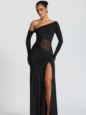 One Shoulder High Slit Maxi Dress view 5 | MAUVSTUDIO®