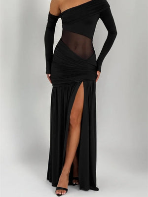 One Shoulder High Slit Maxi Dress view 7 | MAUVSTUDIO®