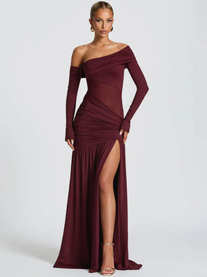 One Shoulder High Slit Maxi Dress view 9 | MAUVSTUDIO®