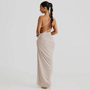 One Shoulder Ruched Maxi Dress view 3 | MAUVSTUDIO®