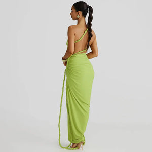 One Shoulder Ruched Maxi Dress view 4 | MAUVSTUDIO®