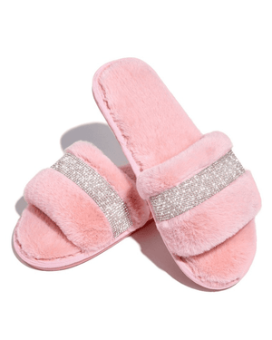 Pantoufles Plates Fluff Strass