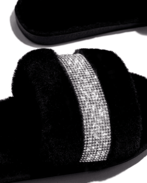 Pantoufles Plates Fluff Strass