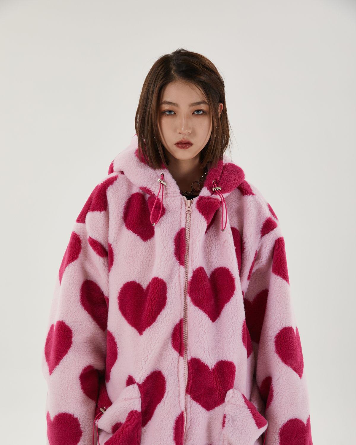 Pink Heart Pattern Hooded Jacket - Mauv Studio – MAUV STUDIO®