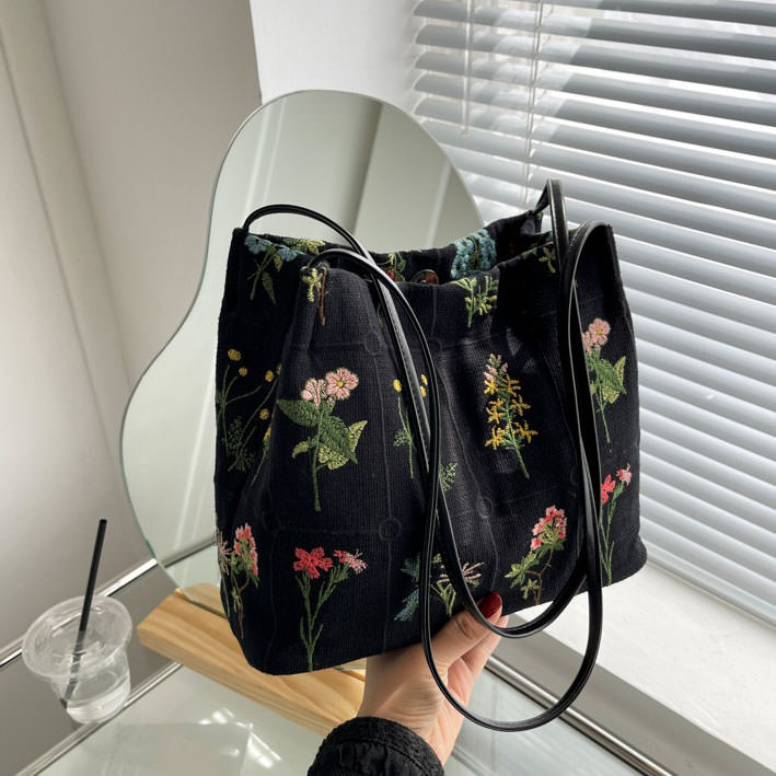 Plant Mom Aesthetic Flower Embroidery Bag-Bags-MAUV STUDIO-STREETWEAR-Y2K-CLOTHING