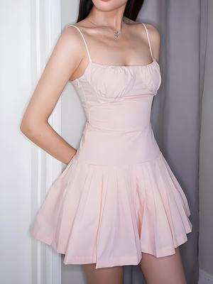 Pleated Pink Mini Dress view 2 | MAUVSTUDIO®