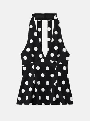 Polka Dot Top with tie detail, Y2K halter top styled with low rise bottoms
