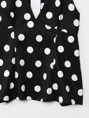 Polka Dot Top with tie detail, Y2K halter top styled with low rise bottoms