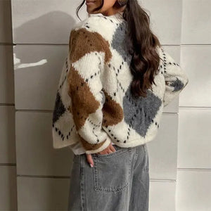 Preppy Aesthetic Argyle Cardigan