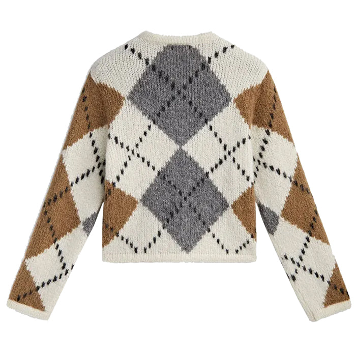 Preppy Aesthetic Argyle Cardigan