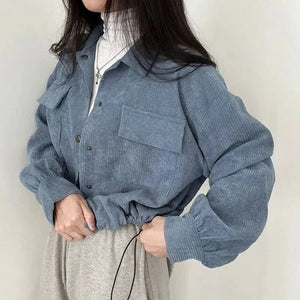 Puff Sleeved Corduroy Crop Shirt