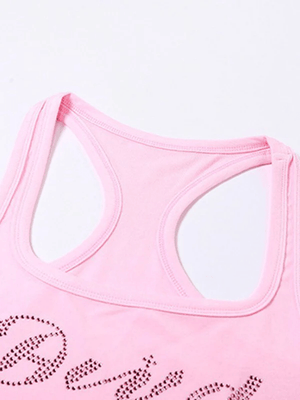 Rhinestone Letter Cropped Tank Top