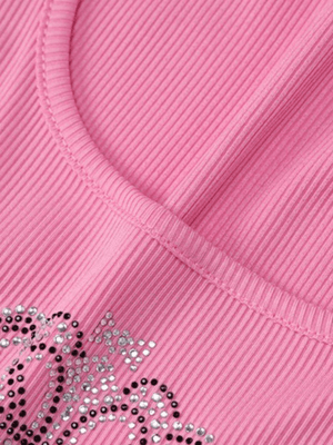 Rhinestone Winged Heart Ribbed Cropped Tank Top