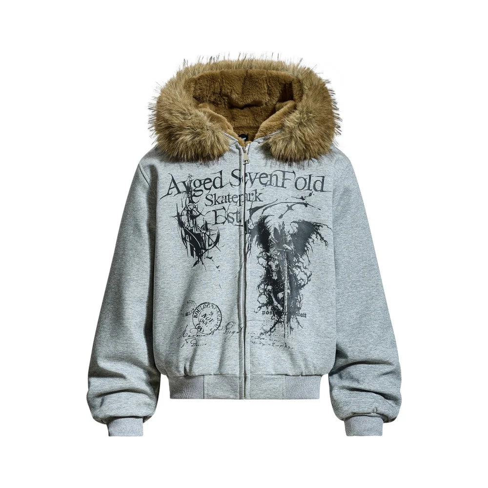 Y2K Grim Reaper Fur Hooded Jacket