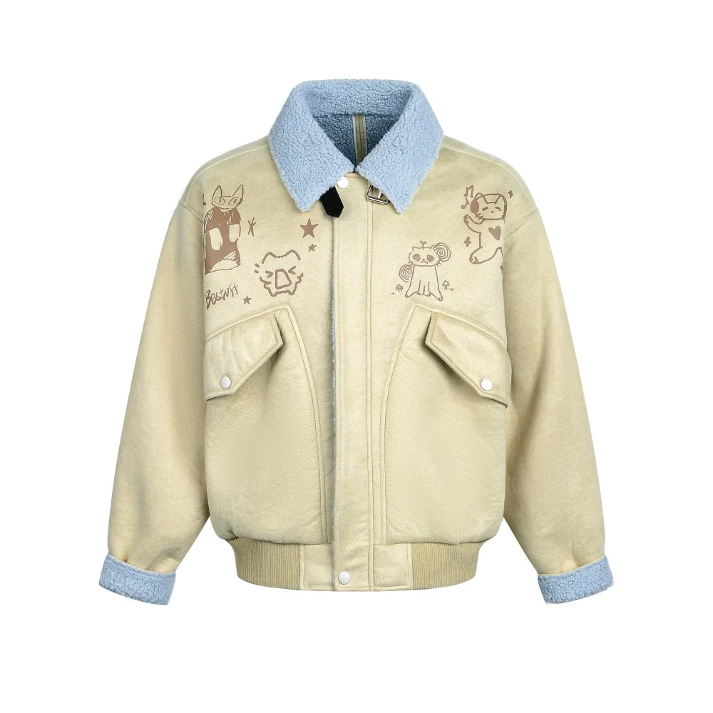 Y2K Cartoon Cat Sherpa Jacket