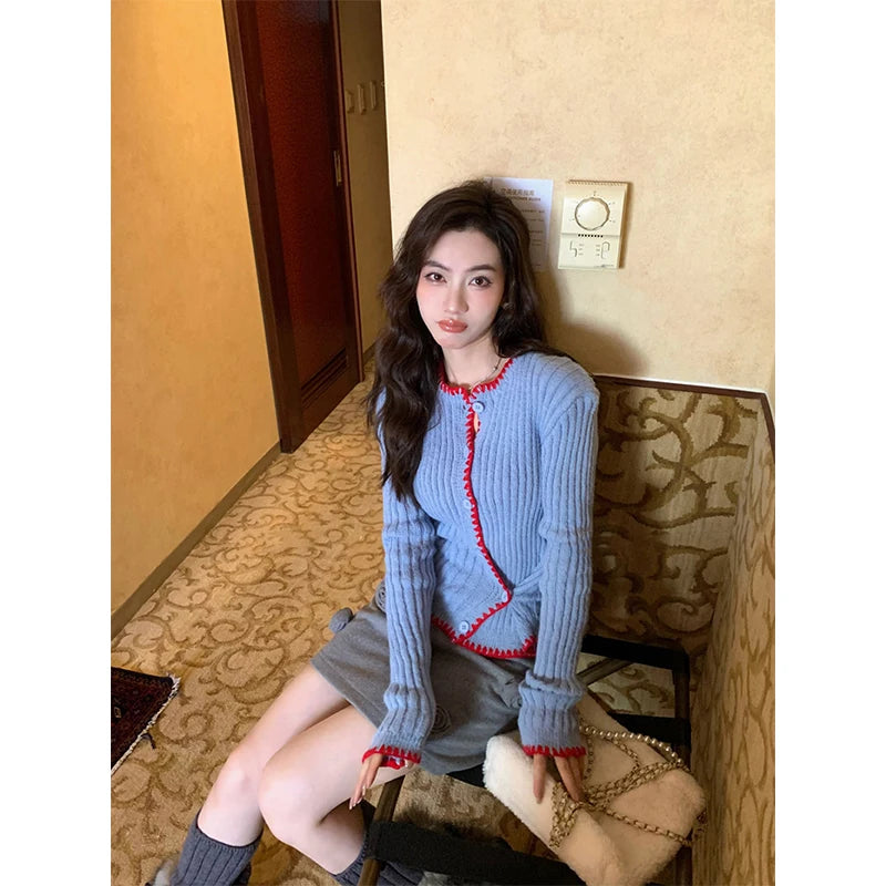 Coquette Patchwork Cropped Knit Cardigan