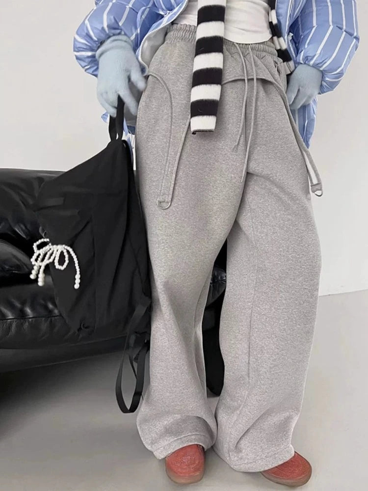 Y2K High Waist Lace-Up Straight Leg Pants