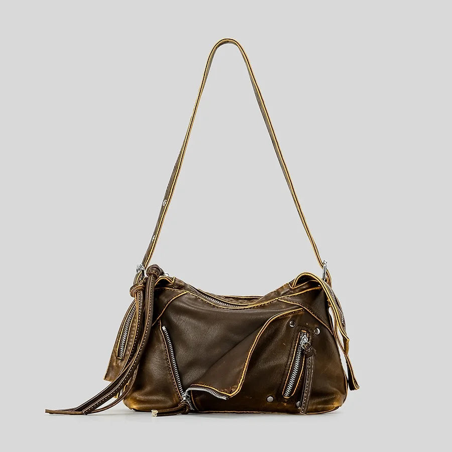 Y2K Zipper Tassel Moto Shoulder Bag