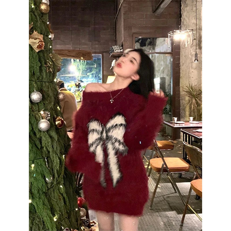 Coquette Red Bow Print Knit Pullover