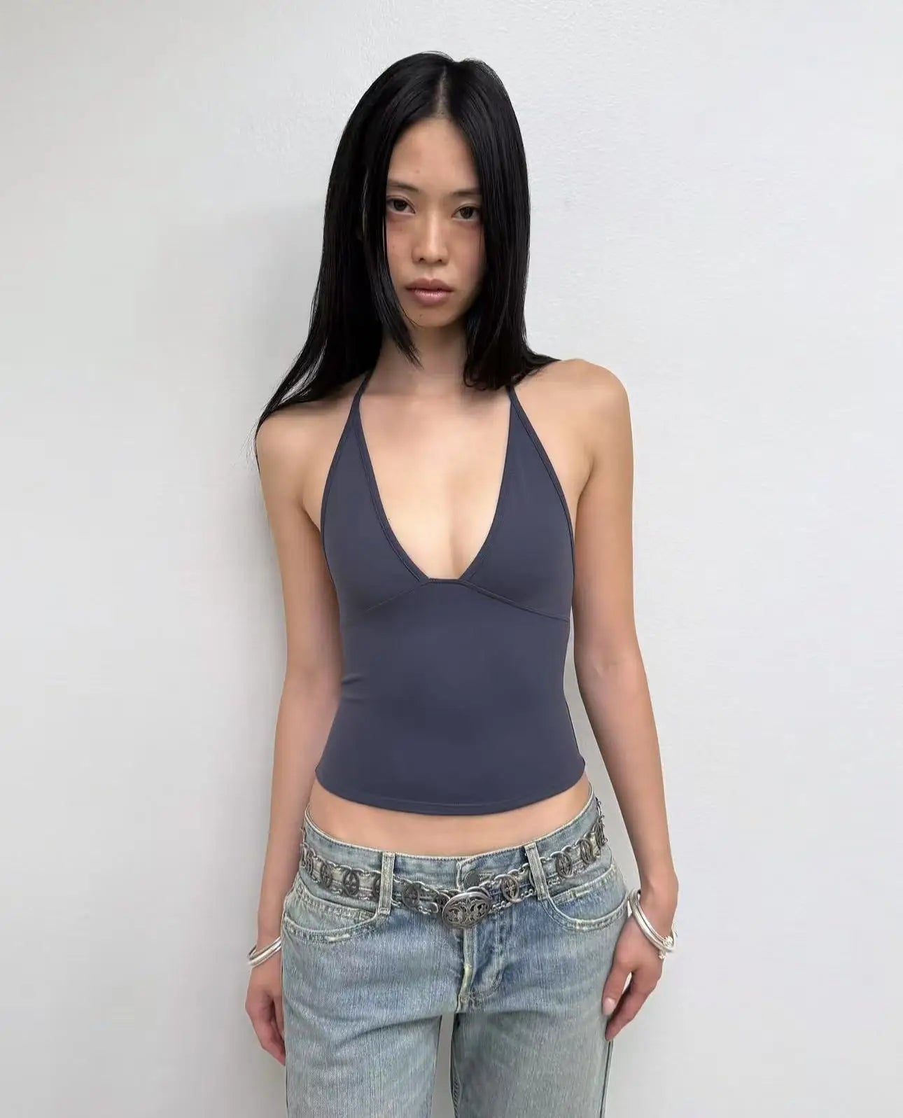 Backless Halter Triangle Cup Crop Top