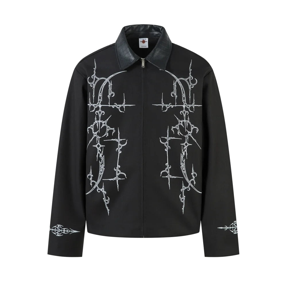Y2K Thorn Print Rivet Oversized Jacket