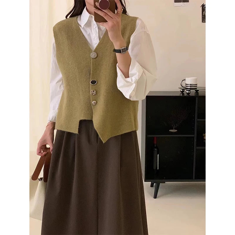 Coquette Irregular Knit V-Neck Sweater Vest
