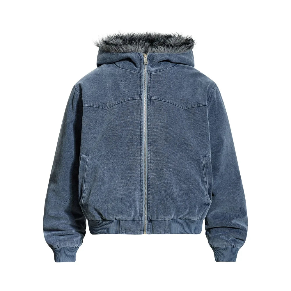 Y2K Quilted Hooded Jacket with Fur Collar