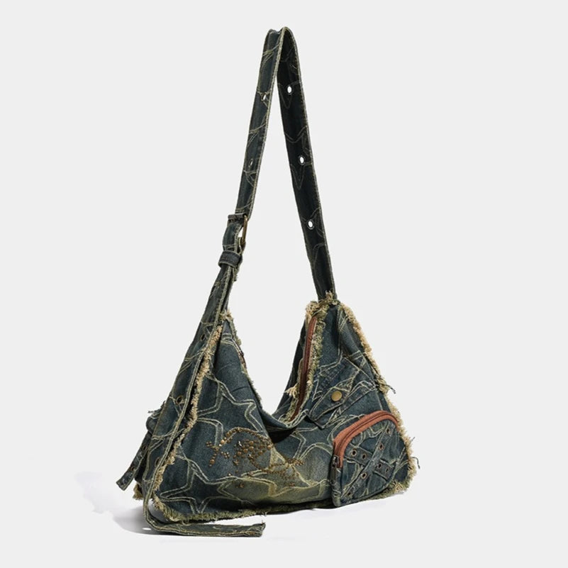 Y2K Star Rivet Denim Hobo Shoulder Bag