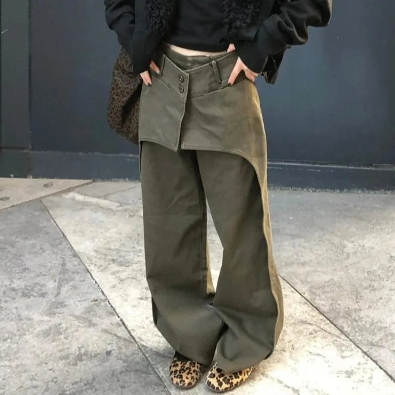 Y2K Fake Two-Piece Wide Leg Pants