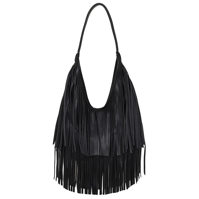 Y2K Tassel Soft PU Leather Hobo Bag